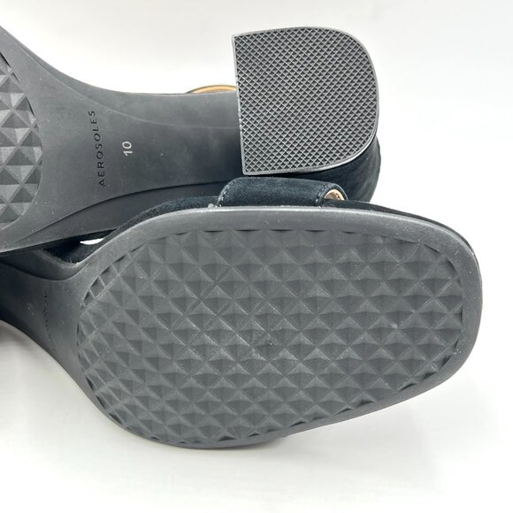 Aerosoles Womens Size 10 Landon Black Suede Leather Block Heels Sandals Shoes - Picture 11 of 13